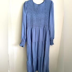 Long sleeve, blue, midi dress from Amazon. I lost weight & no longer fits me.